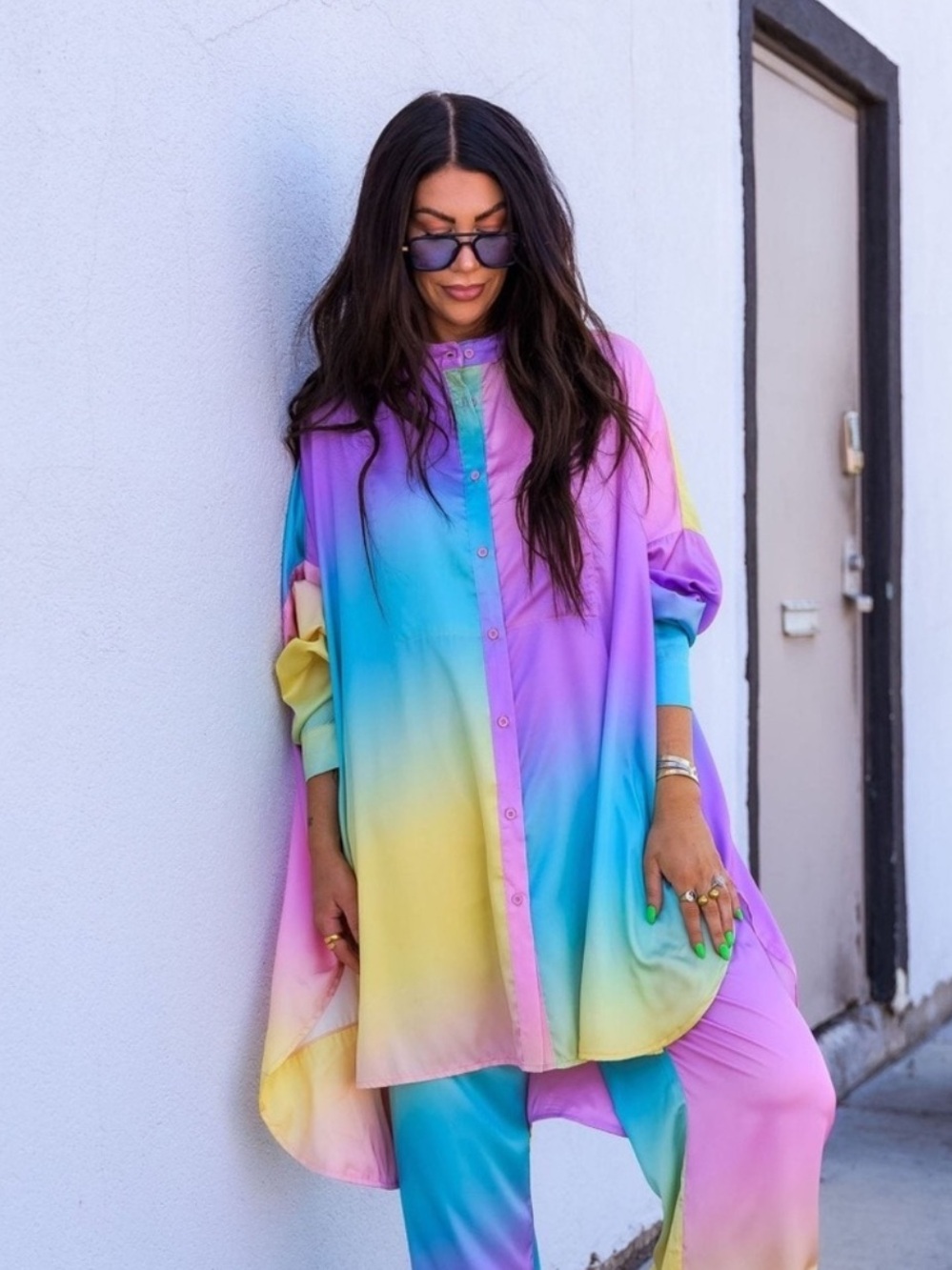 Dressed in Lala Satin Playsuit Rainbow Set M NWT